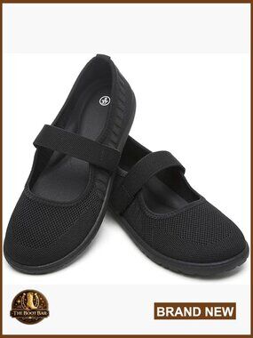 Wide Width Knit Ballet Flats with Strap, Slip-On Walking Shoes for Women